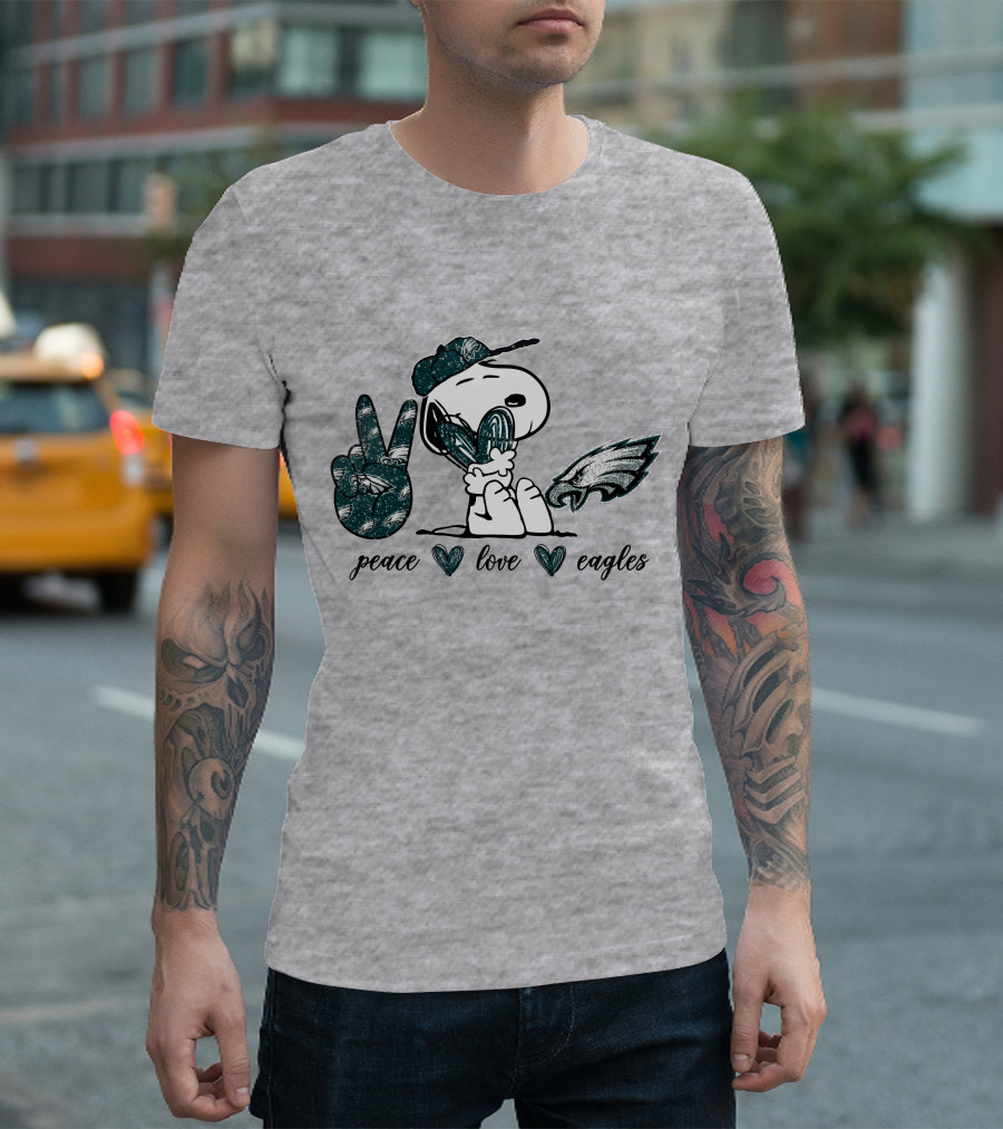 Peace Love Philadelphia Eagles Peanuts Snoopy NFL Football Fan T-Shirt