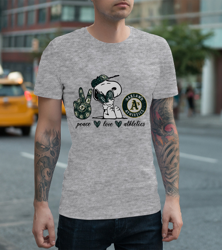 Peace Love Oakland Athletics Snoopy T-Shirt