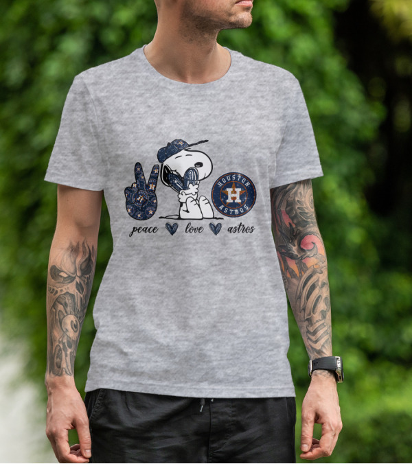 Peace Love Houston Astros Snoopy Vintage Baseball Fan T-Shirt
