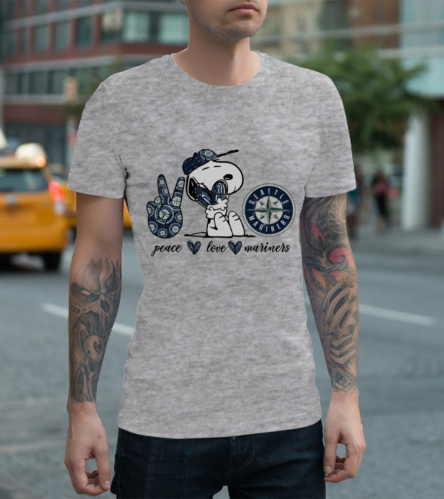 Peace Love Seattle Mariners Snoopy Fan Gear T-Shirt