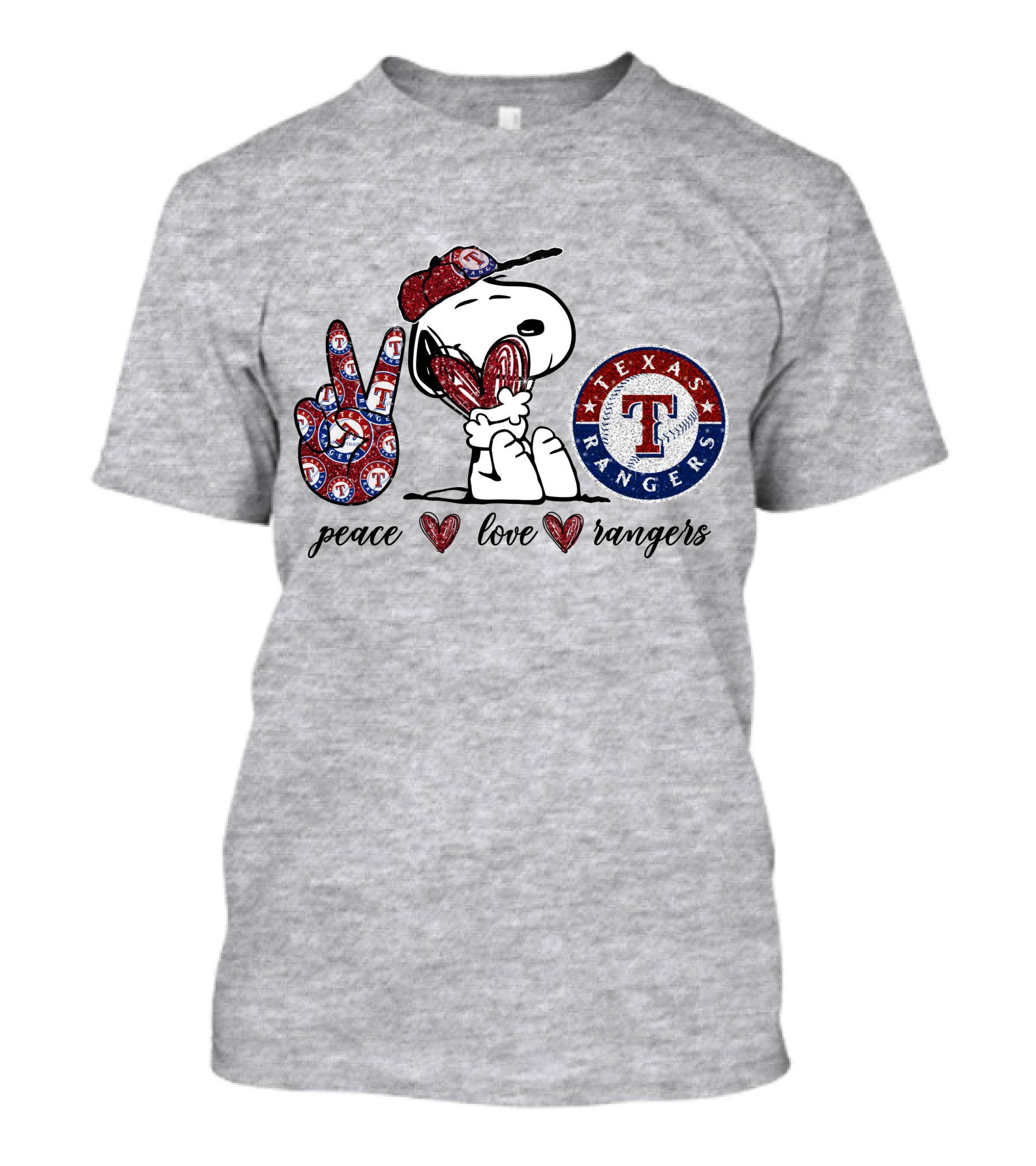 Peace Love Texas Rangers Snoopy Baseball Fan T-Shirt