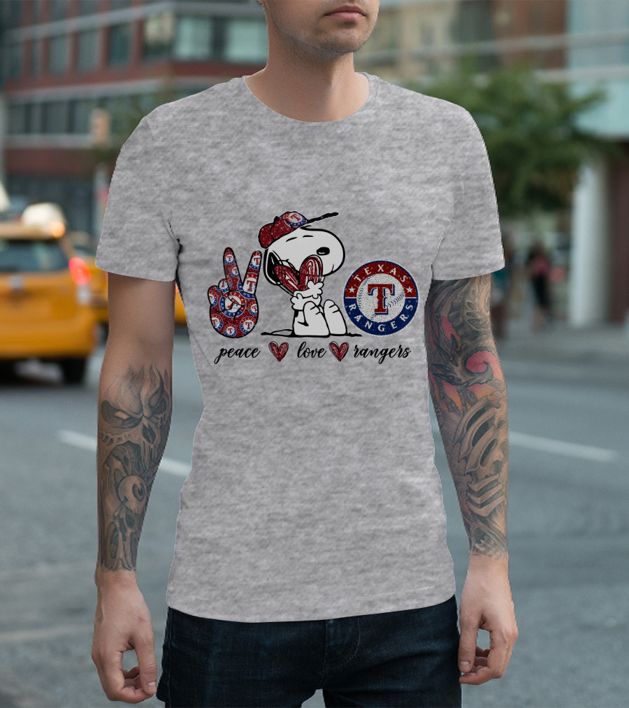 Peace Love Texas Rangers Snoopy Baseball Fan T-Shirt