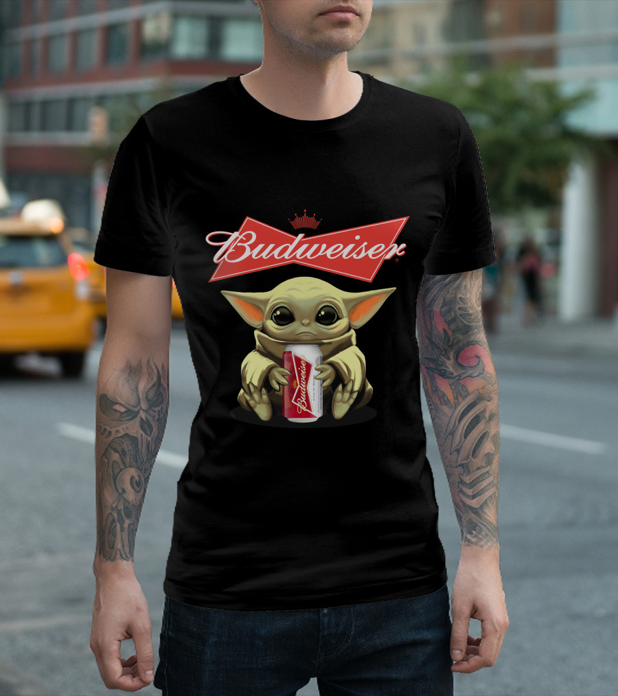Budweiser Baby Yoda Holding Beer Can T-Shirt