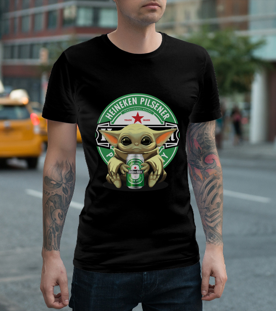 Heineken Pilsener Baby Yoda Holding Heineken Lager Beer Can T-Shirt