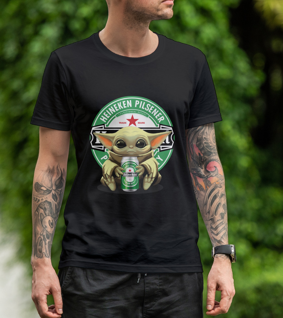 Heineken Pilsener Baby Yoda Holding Heineken Lager Beer Can T-Shirt