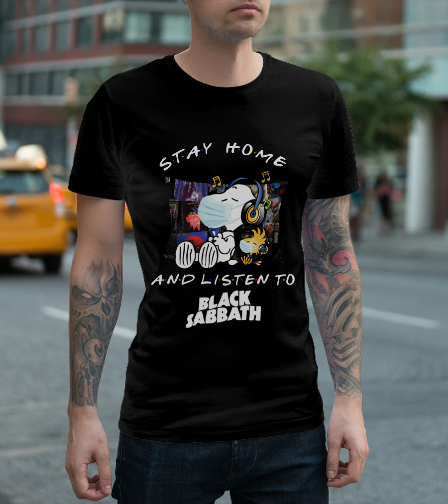 Stay Home And Listen To Black Sabbath Snoopy Woodstock Headphones T-Shirt