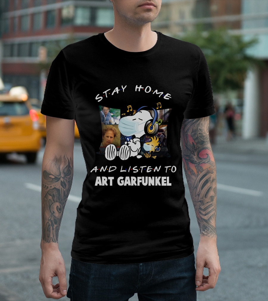 Stay Home and Listen to Art Garfunkel Snoopy Woodstock Pillow T-Shirt