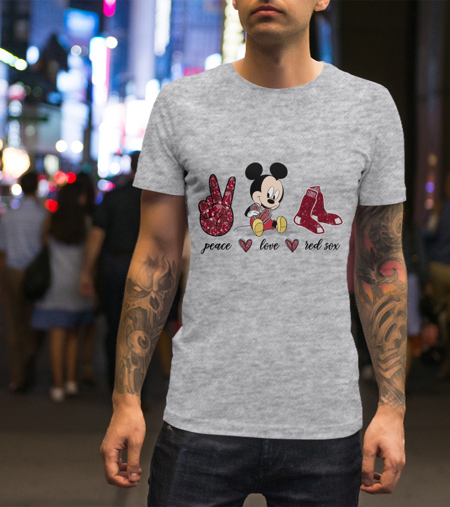 Peace Love Mickey Mouse Boston Red Sox T-Shirt