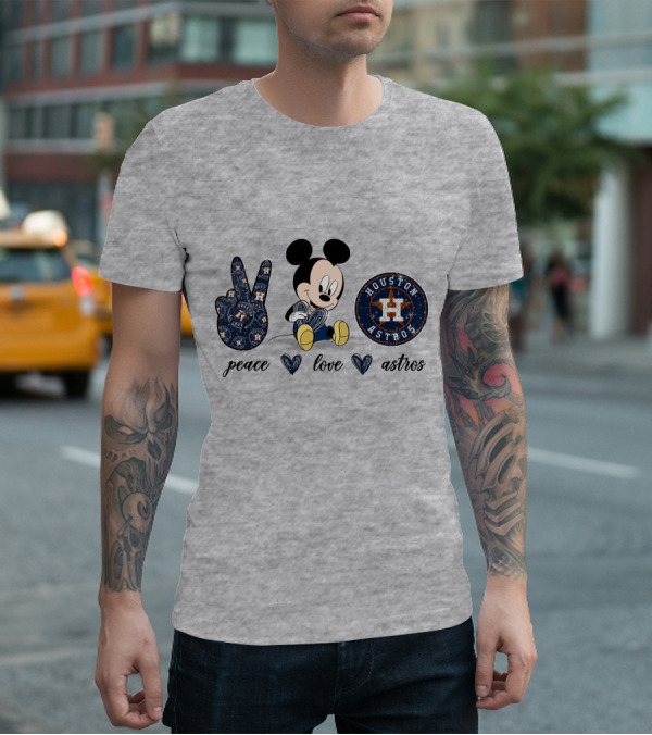 Peace Love Houston Astros Mickey Mouse T-Shirt
