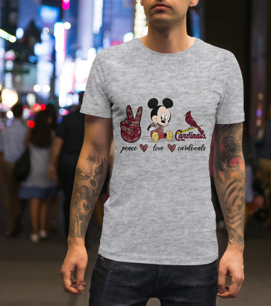 Peace Love Mickey Mouse St Louis Cardinals T-Shirt