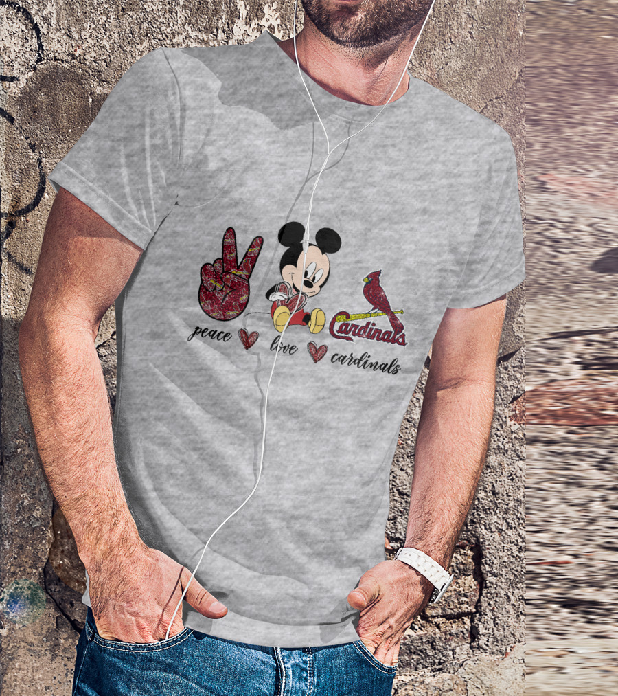 Peace Love Mickey Mouse St Louis Cardinals T-Shirt