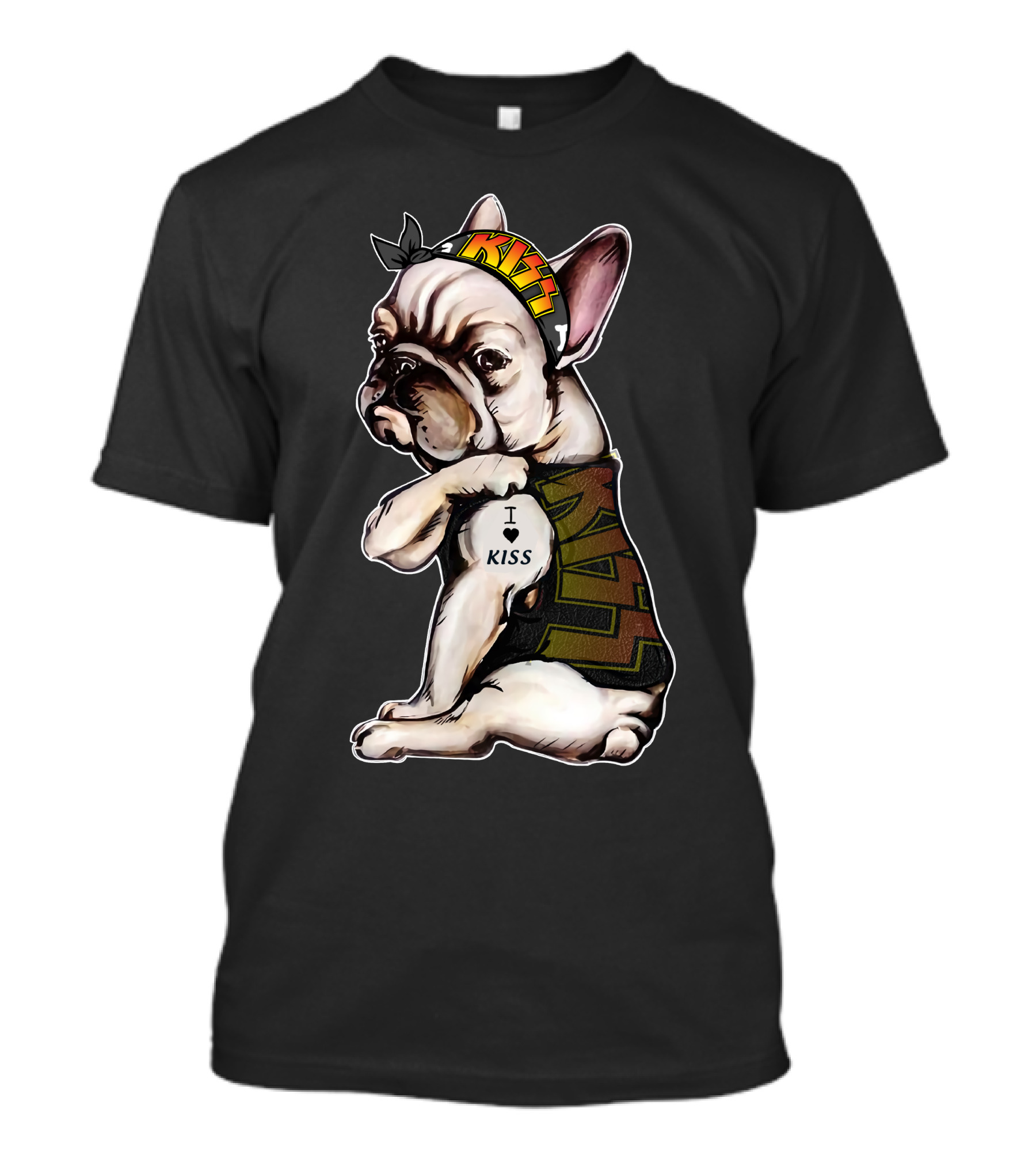 I Heart KISS French Bulldog Bandana T-Shirt