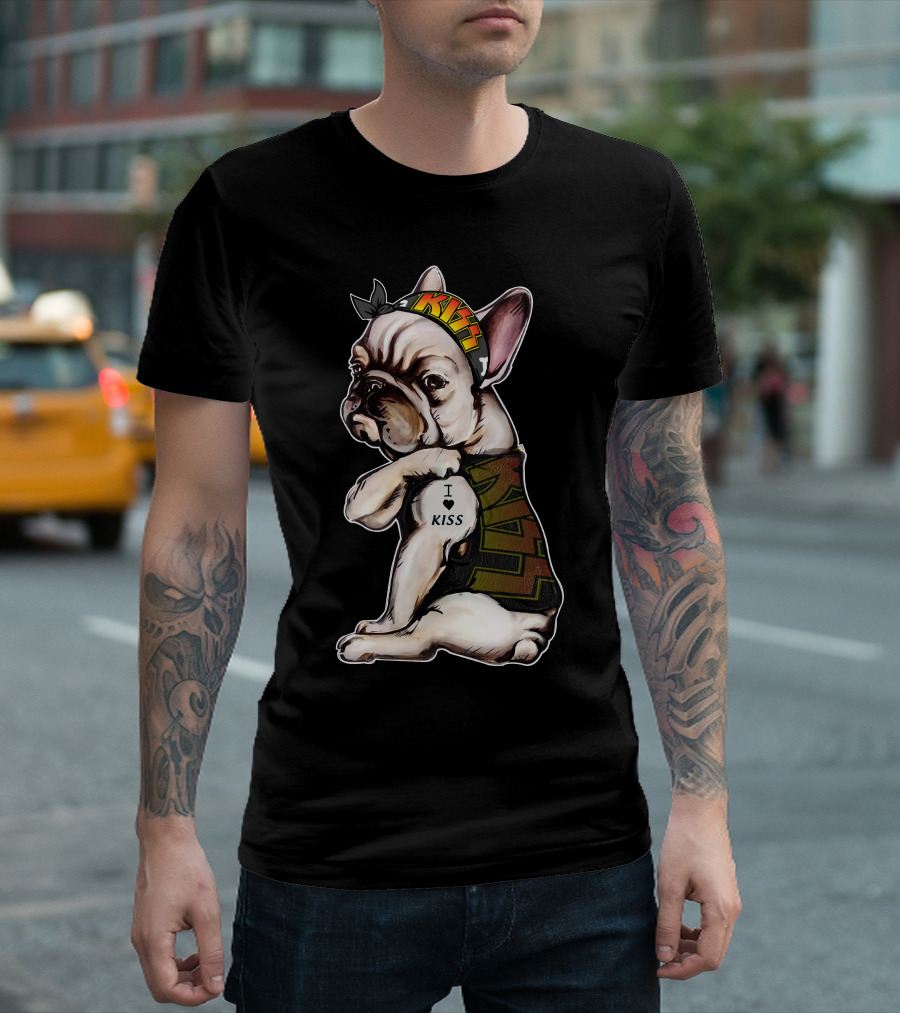 I Heart KISS French Bulldog Bandana T-Shirt