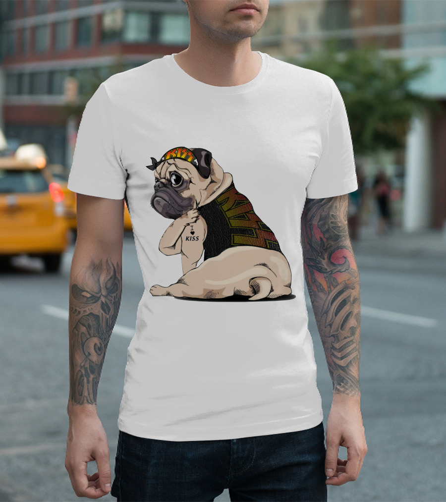 Kiss Bandana Pug with I Love Kiss Tattoo T-Shirt