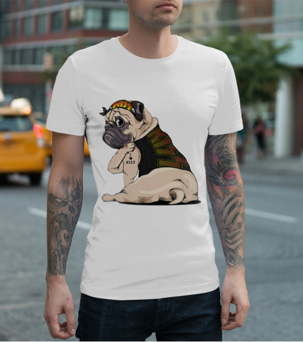 Kiss Bandana Pug With I Love Kiss Tattoo T-Shirt