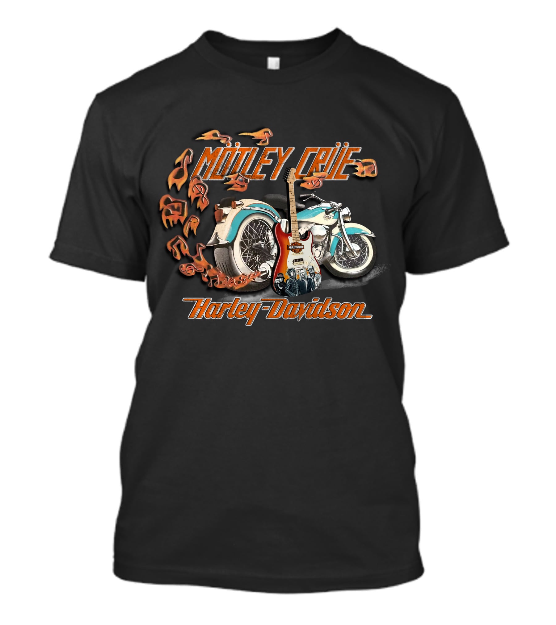 Mötley Crüe Harley Davidson Motorcycle Electric Guitar Flame T-Shirt