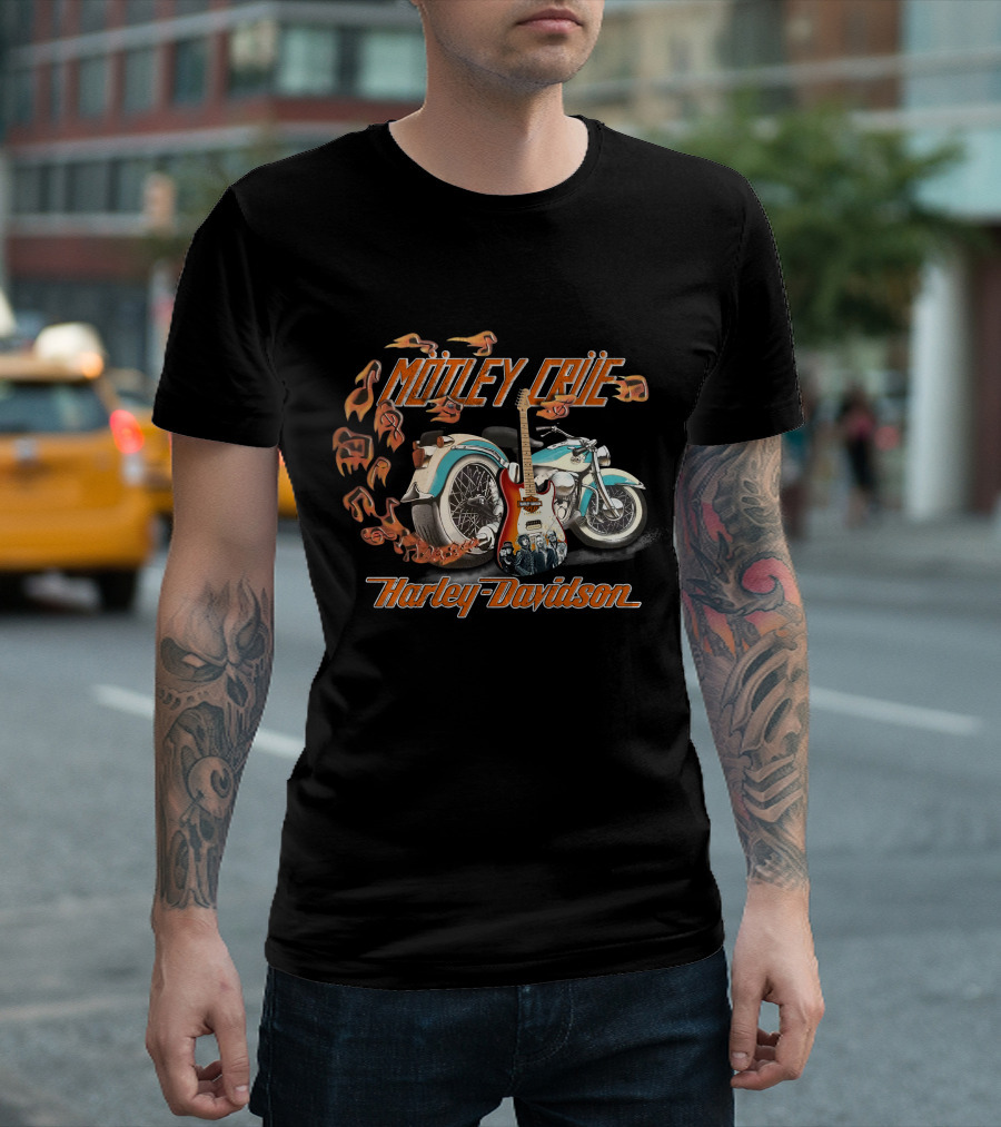 Mötley Crüe Harley Davidson Motorcycle Electric Guitar Flame T-Shirt