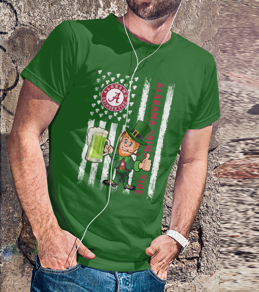 Alabama Crimson Tide St Patrick's Day Leprechaun Flag And Beer Mug T-Shirt