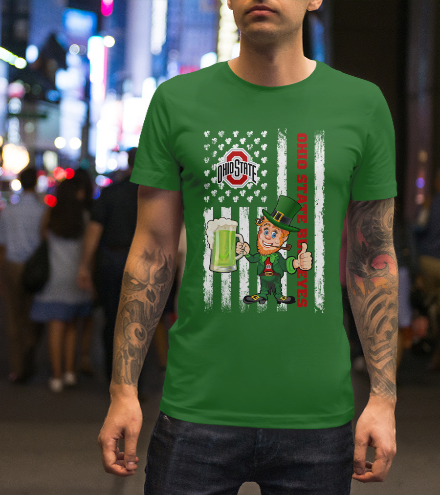 Ohio State Buckeyes Leprechaun St Patrick's Day Flag Shamrock Beer T-Shirt
