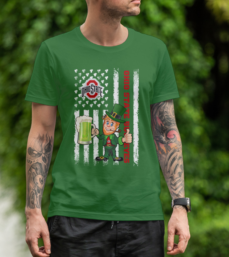 Ohio State Buckeyes Leprechaun St Patrick's Day Flag Shamrock Beer T-Shirt