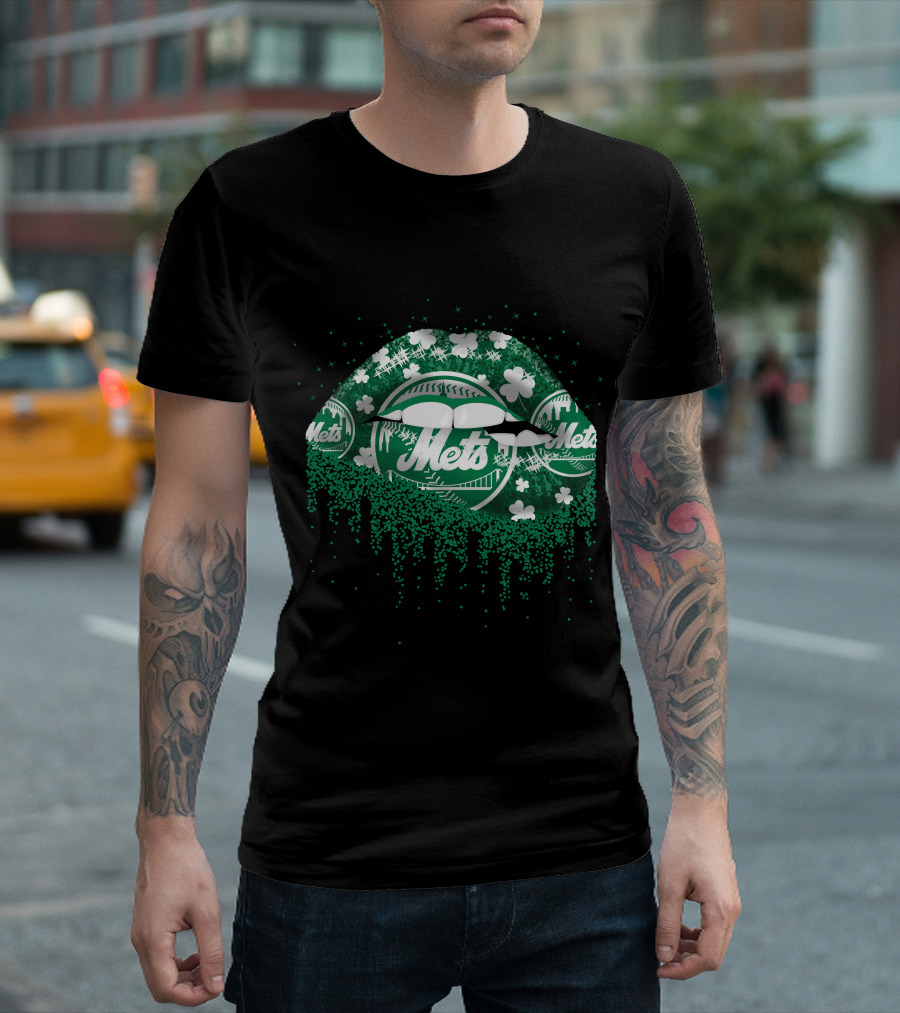 New York Mets Green Lips Shamrocks Baseball T-Shirt