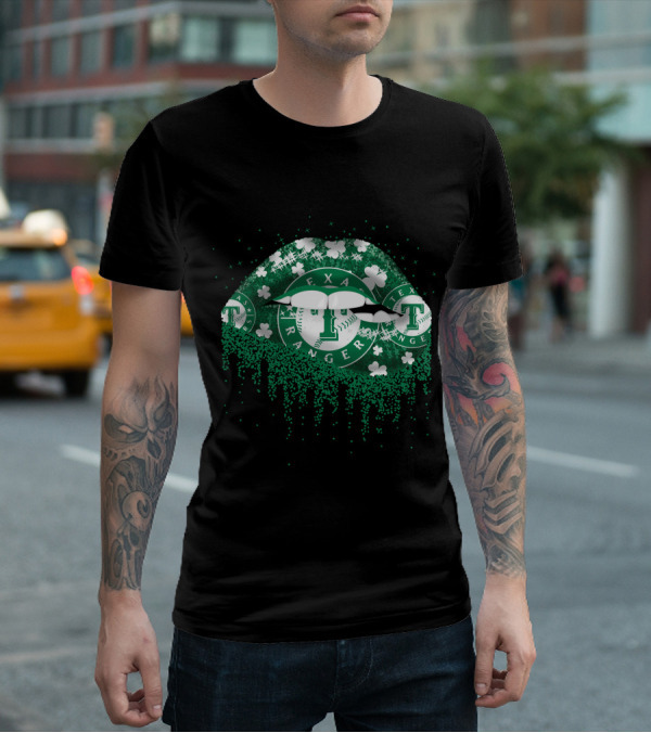 Texas Rangers Green Shamrock Lips T-Shirt