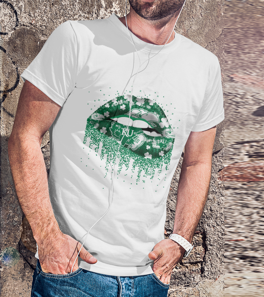 Kansas Jayhawks Lips Green Shamrock KU T-Shirt