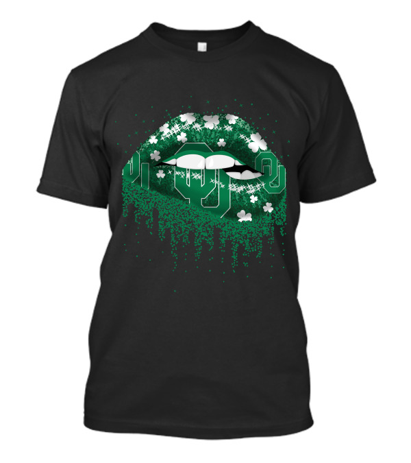 Oklahoma Sooners Lips Green Shamrock Sparkle T-Shirt