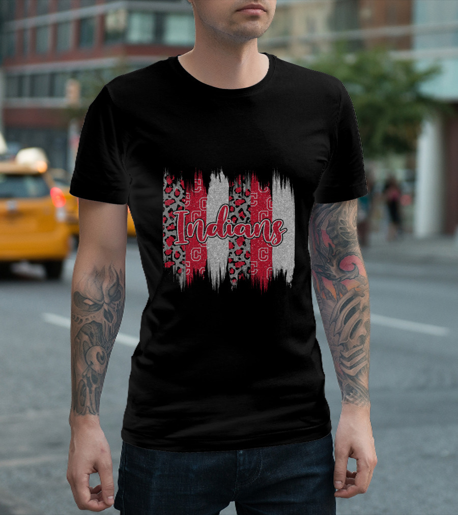 Indians Red Gray Leopard Brushstroke T-Shirt