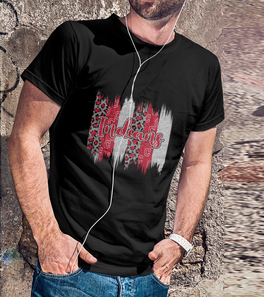 Indians Red Gray Leopard Brushstroke T-Shirt