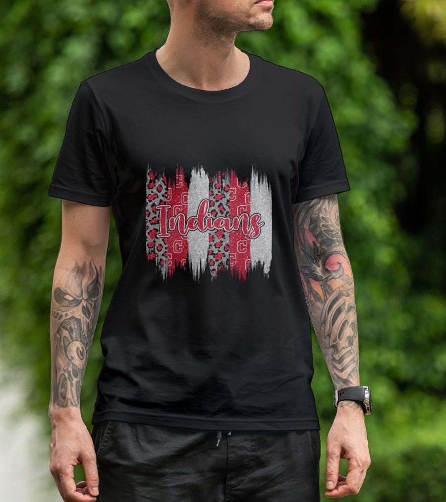 Indians Red Gray Leopard Brushstroke T-Shirt