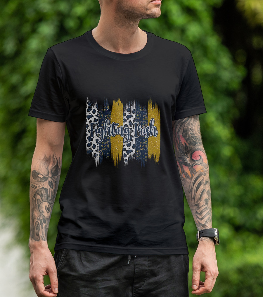 Notre Dame Fighting Irish Brushstroke Blue Gold Leopard Print T-Shirt