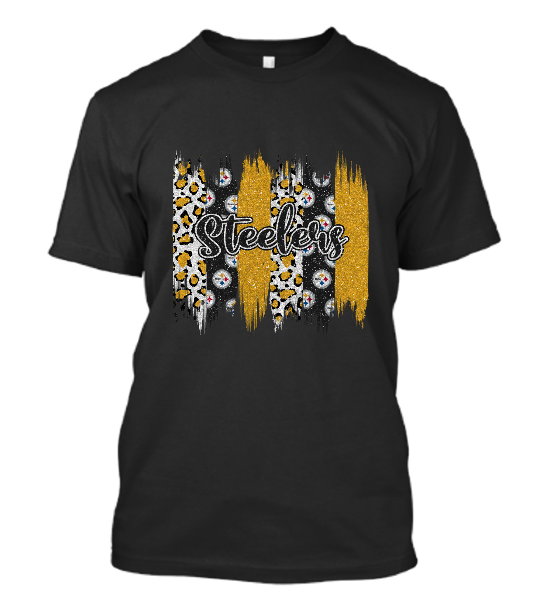 Steelers Leopard Glitter Stripes Brushstroke T-Shirt