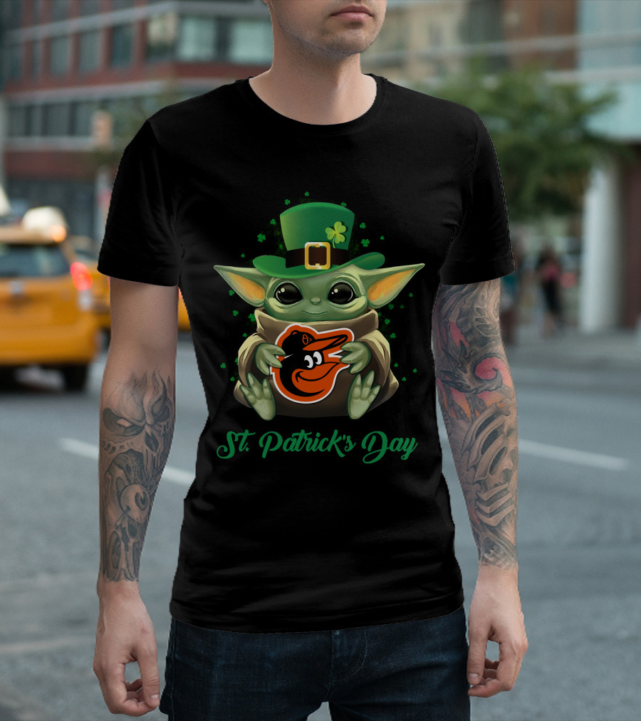 St. Patrick's Day Baltimore Orioles Baby Yoda T-Shirt