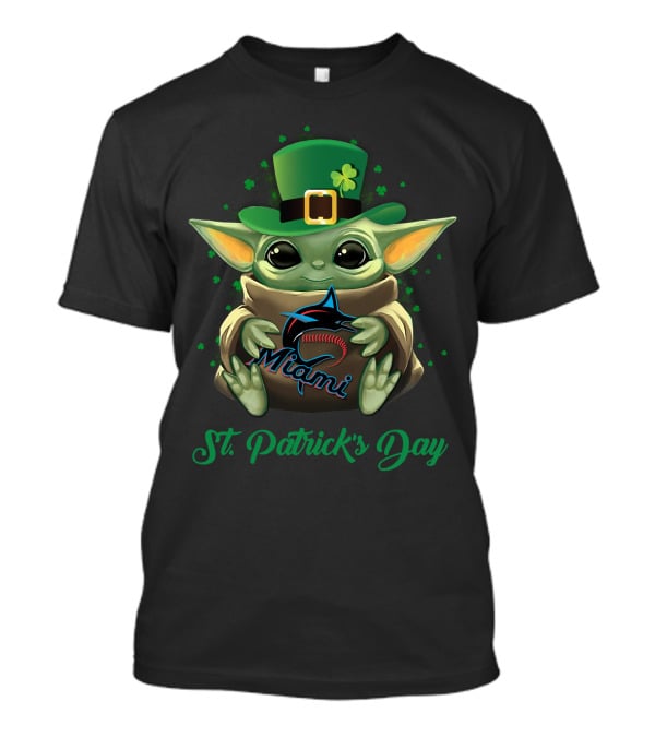 Miami Marlins Baby Yoda St. Patrick's Day T-Shirt