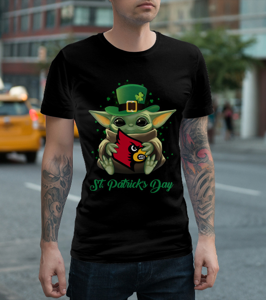St. Patrick's Day Louisville Cardinals Baby Yoda T-Shirt