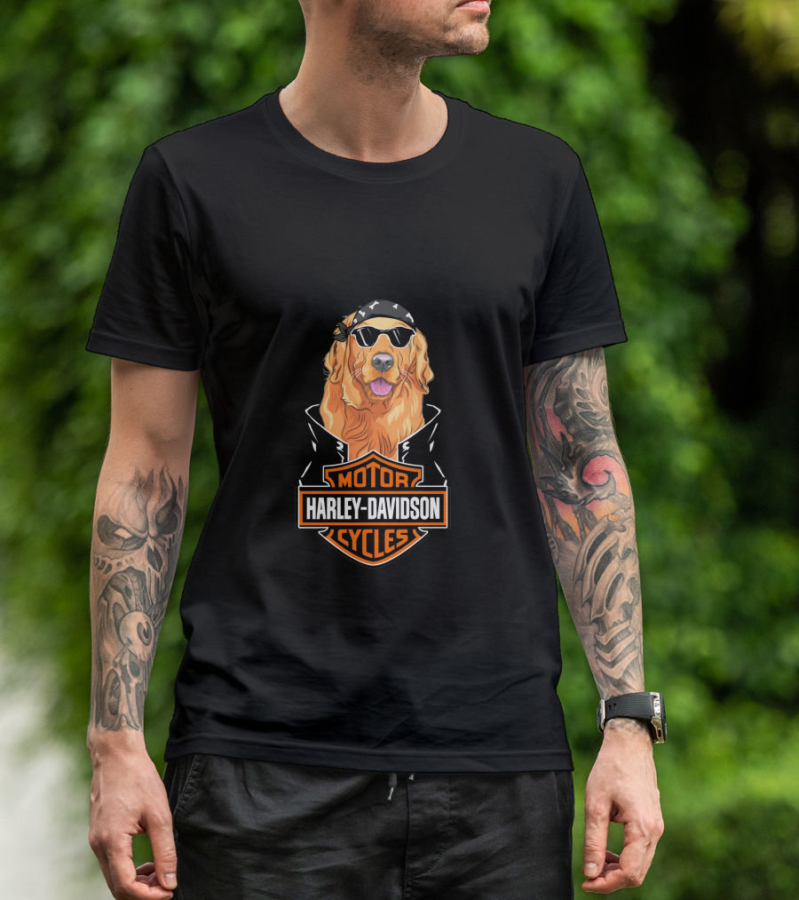 Golden Retriever Harley Davidson Motorcycle Logo T-Shirt