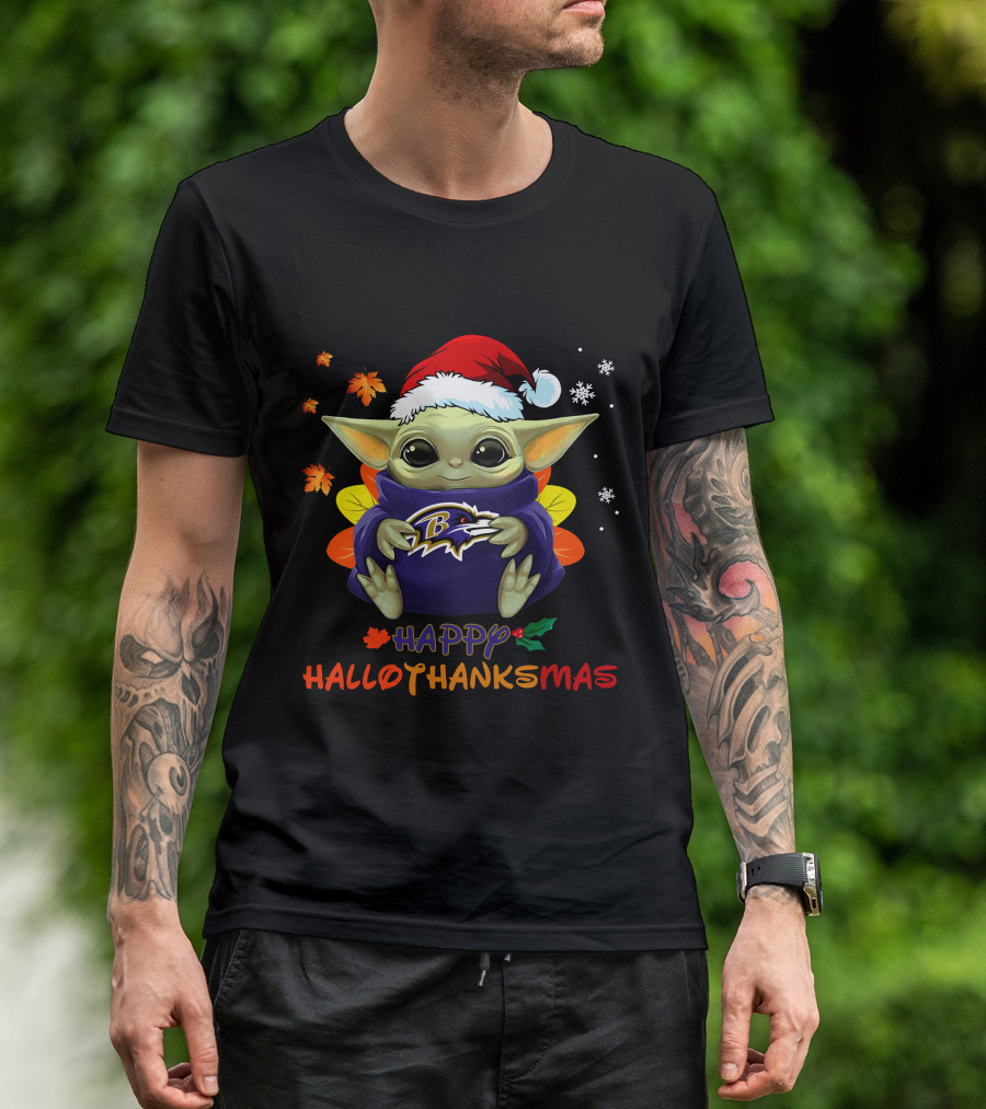 Happy Hallothanksmas Baltimore Ravens Baby Yoda 505 L1PTT T-Shirt