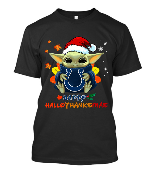 Happy Hallothanksmas Indianapolis Colts Baby Yoda Santa Hat T-Shirt
