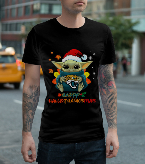Jacksonville Jaguars Baby Yoda Happy Hallothanksmas T-Shirt