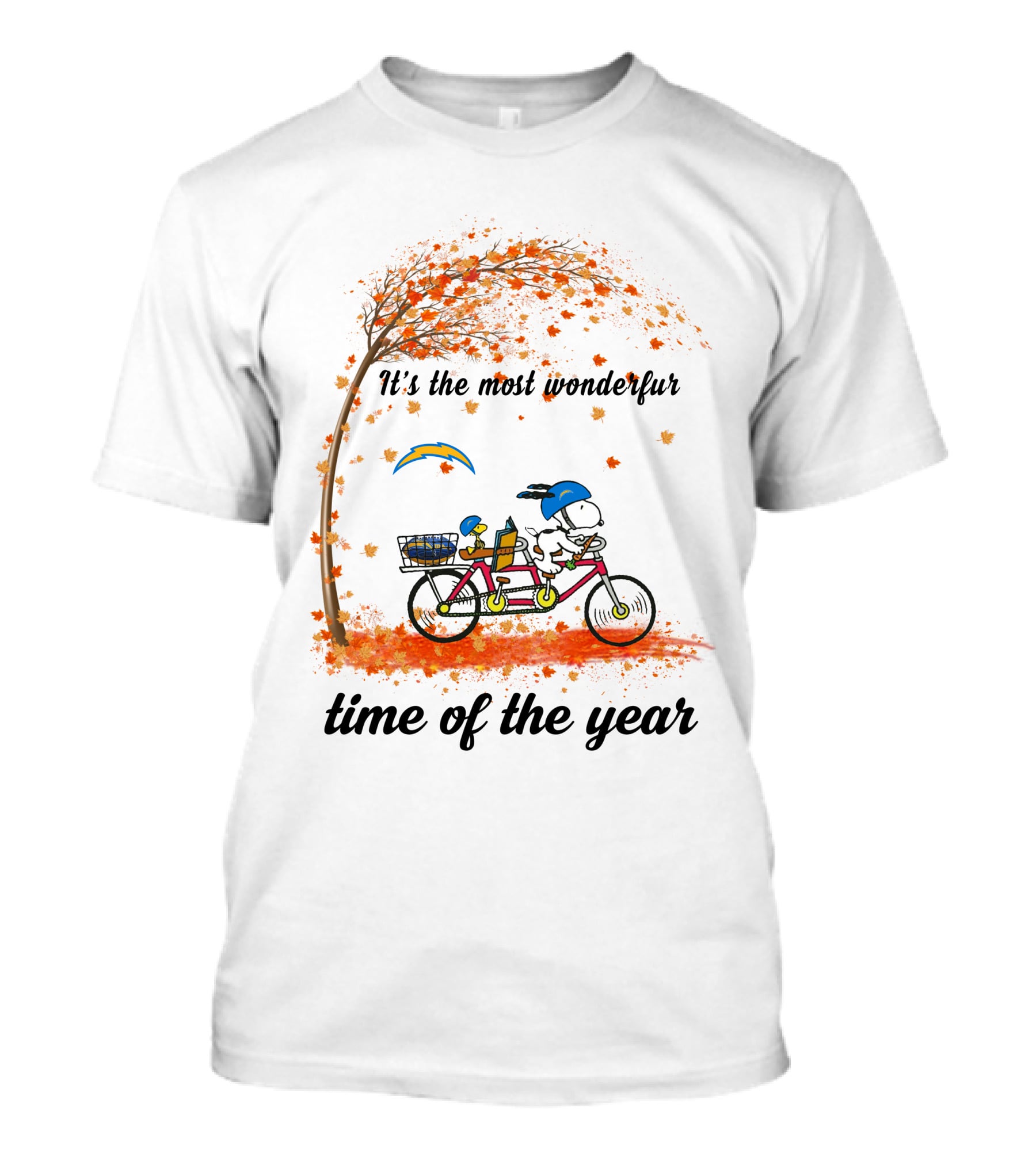 Los Angeles Chargers It's The Most Wonderful Time Of The Year Tandem Bicycle Autumn Leaves T-Shirt