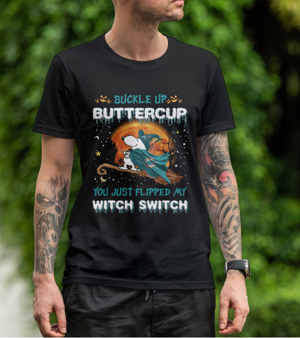 Buckle Up Buttercup You Just Flipped My Witch Switch Miami Dolphins Snoopy T-Shirt