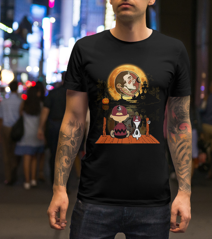 Florida State Seminoles Halloween Moon Peanuts Charlie Brown Woodstock T-Shirt