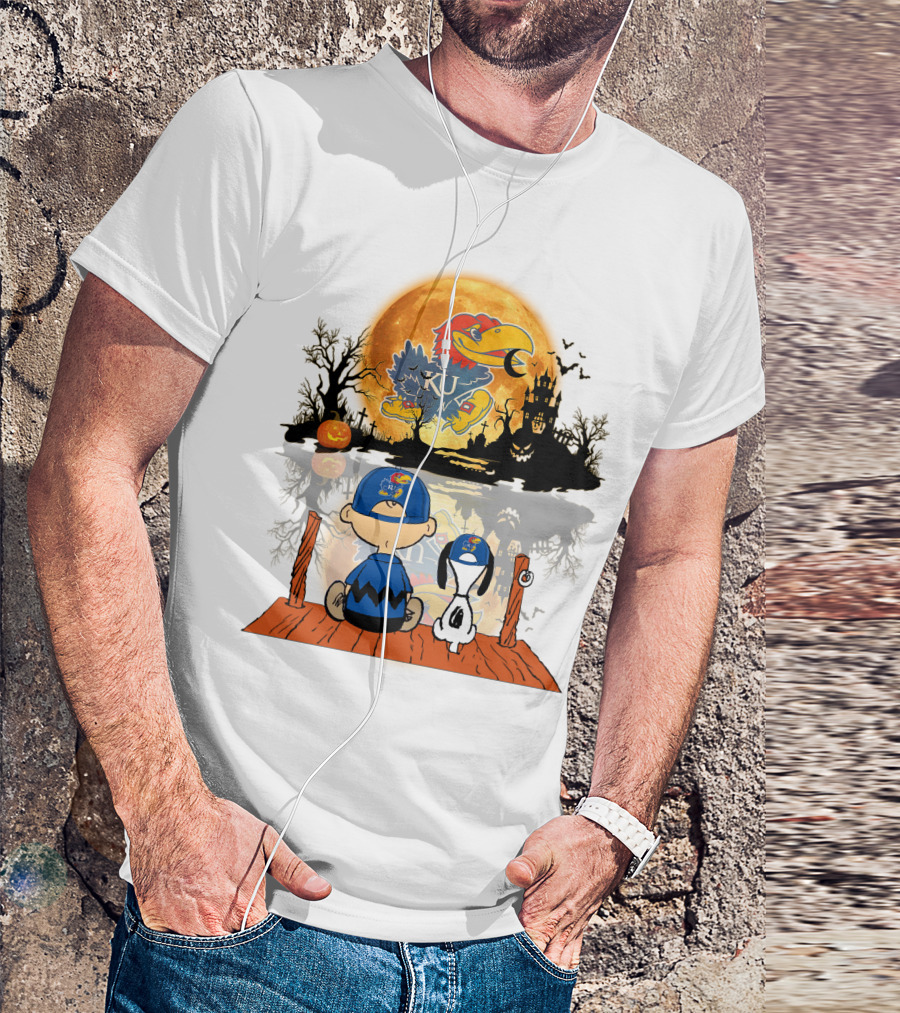 Kansas Jayhawks Halloween KU  Peanuts Moon Charlie Brown Snoopy Pumpkin T-Shirt