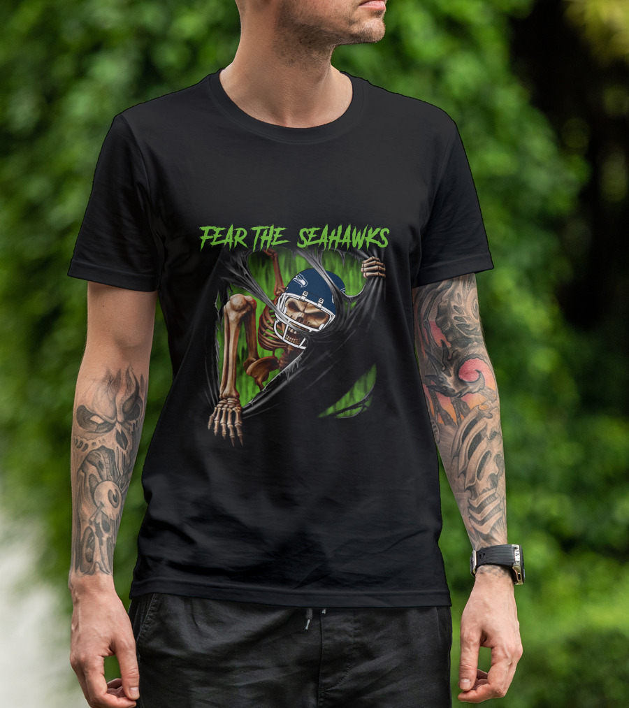 Fear The Seahawks 515NFL L1MTH Skeleton Football Helmet T-Shirt