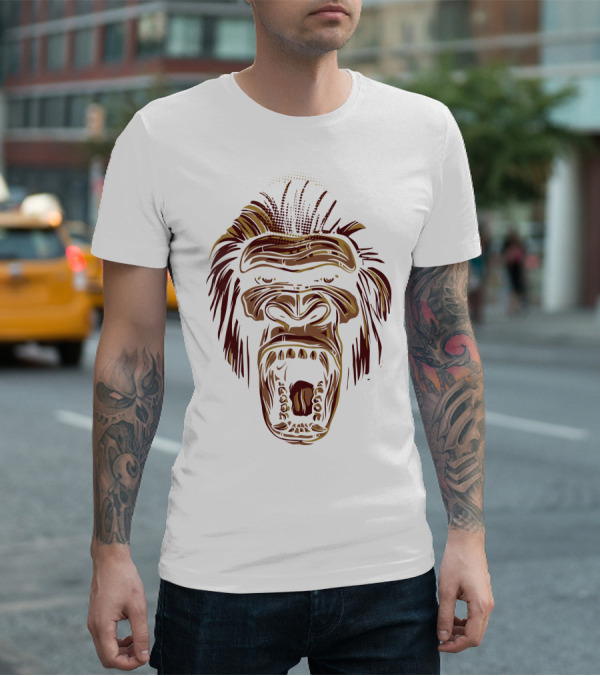 Oooppeww Roaring Gorilla Face T-Shirt