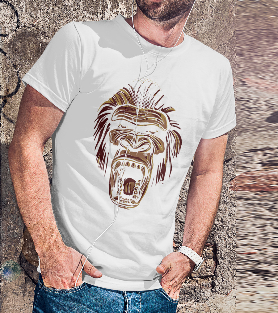 Oooppeww Roaring Gorilla Face T-Shirt