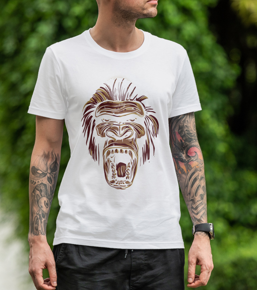 Oooppeww Roaring Gorilla Face T-Shirt