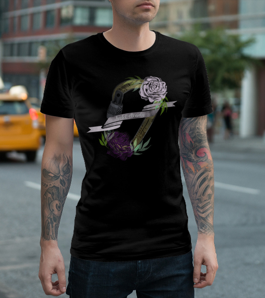 Hold Steady Microphone Ribbon With Roses And Leaves T-Shirt