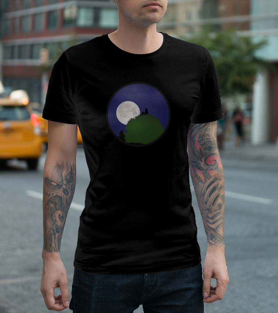 Moongazing from the Treetop with Full Moon and Silhouette under Night Sky T-Shirt